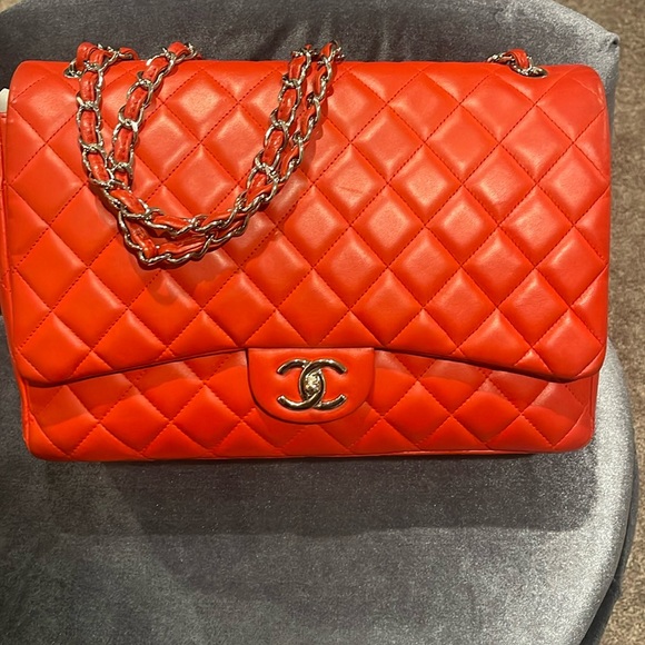 CHANEL Bags Red Chanel Bag Red Leather Lamb Skin Silvertone